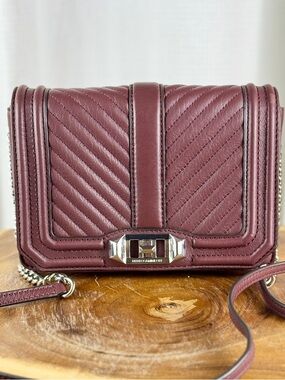 Rebecca Minkoff Love Crossbody Burgundy Quilted Leather Chain Strap Bag